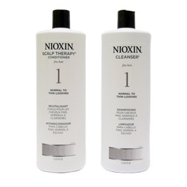 Nioxin System 1 Cleanser & Scalp Therapy Duo Set for Normal to Thin-looking Hair (1 Liter)